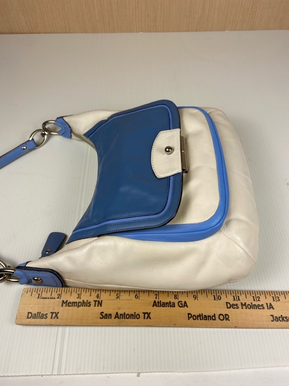 Coach Kristin Leather Flap Hobo Blue Ivory Colorblock Shoulder Bag F22509 Y2K - Picture 7 of 13
